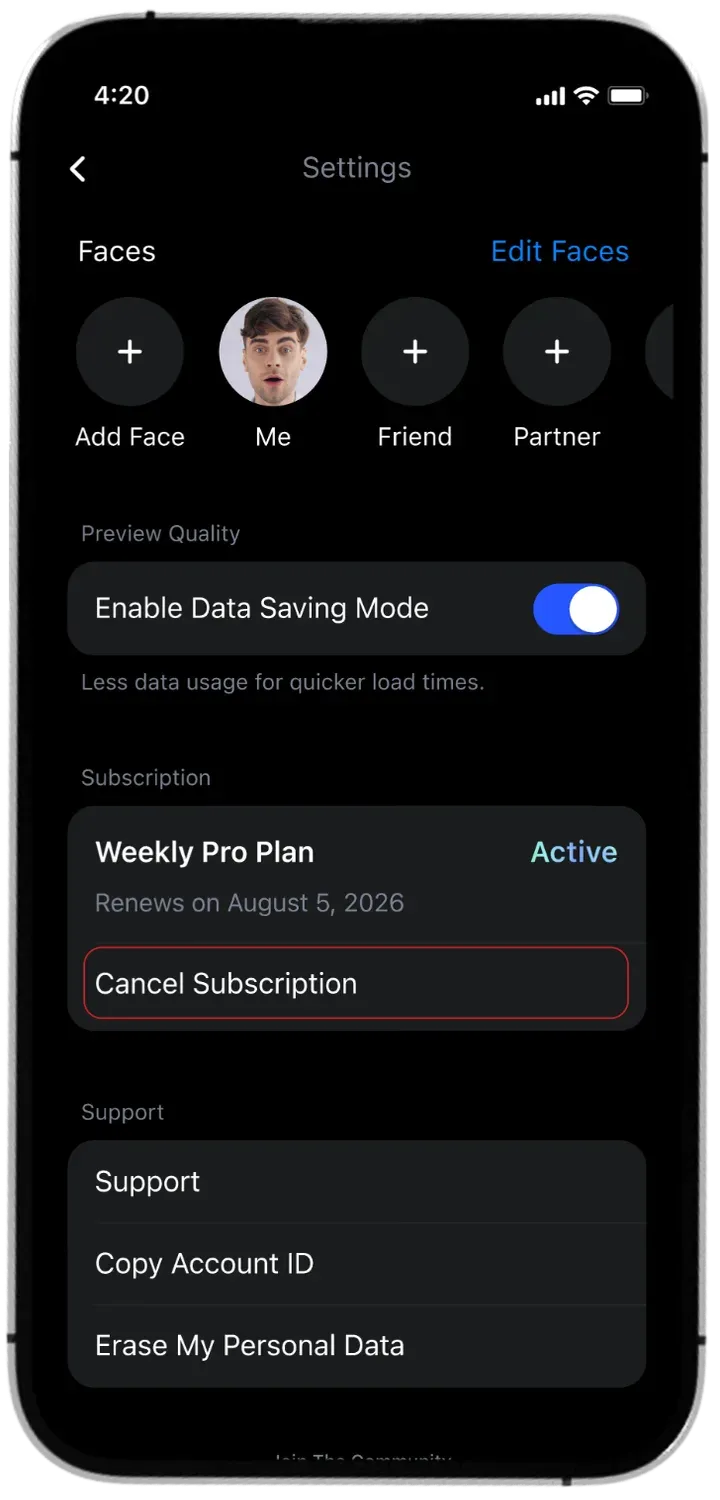 Cancel Subscription button in Settings